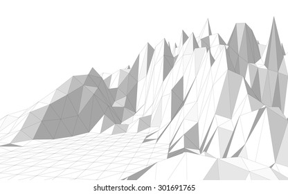 Vector illustration of a three-dimensional wireframe landscape