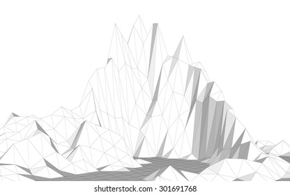 Vector illustration of a three-dimensional wireframe landscape
