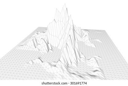 Vector illustration of a three-dimensional wireframe landscape
