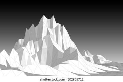 Vector illustration of a three-dimensional wireframe landscape
