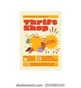 Vector illustration of thrift shop flyer poster template design