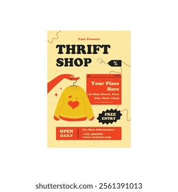 Vector illustration of thrift shop flyer poster template design