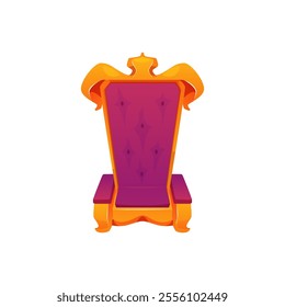 Vector illustration of a throne chair with luxurious gold details and purple velvet upholstery. A design element for a royal setting in games or mobile apps