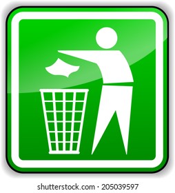 Vector Illustration Of Throw Away Trash Green Sign