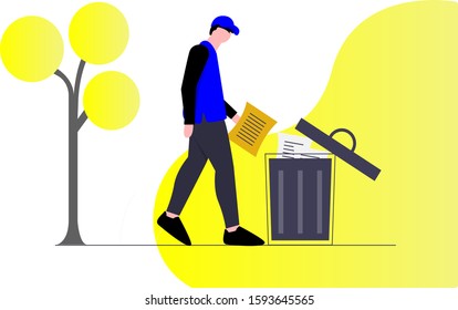 Vector illustration of throwing trash in its place
