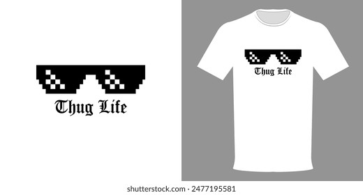 Vector illustration of THUG LIFE T-shirt, premium quality streetwear, urban collection. Vintage print sweatshirt. Typographic template for printing on clothing