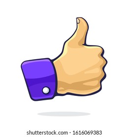 Vector illustration. Thumb up gesture of like. Graphic design with contour. Clip-art print of symbol of approval or encouragement on social networks. Isolated on white background