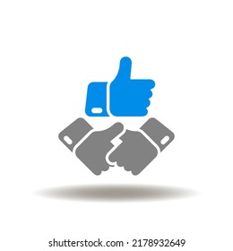 Ilustración vectorial del dedo arriba o como gesto de la mano. Símbolo de estrategia de asociación para todos. Icono de evaluación, retroalimentación, experiencia del cliente.