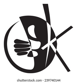 vector illustration of thumb up. Text Okay vector illustration