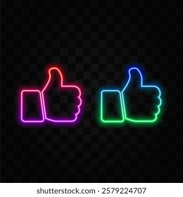 Vector illustration. Thumbs up and down, notification icon. neon style. flat icon. Vector icons for social networks, website interface, icons for bloggers..