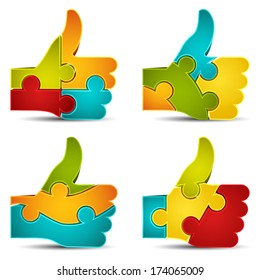 Vector illustration of thumbs up symbol made of puzzle.