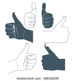 Vector Illustration of  Thumbs up. Drawn by hands icons. Flat style