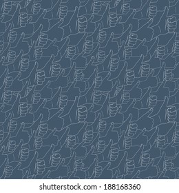 Vector Illustration of  Thumbs up. Drawn by hands seamless pattern. Flat style