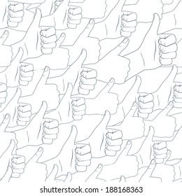 Vector Illustration of  Thumbs up. Drawn by hands seamless pattern. Flat style