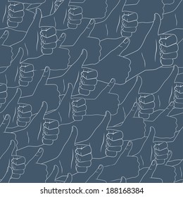 Vector Illustration of  Thumbs up. Drawn by hands seamless pattern. Flat style