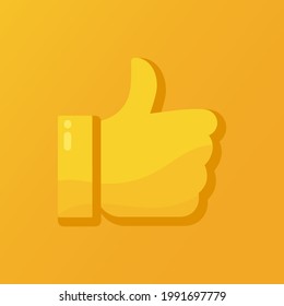 Vector illustration of a thumbs up, likes, approved or good symbol on an orange background.