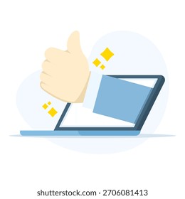 Vector illustration of a thumbs-up hand gesture, symbolizing approval, good job, positive feedback, and like icons for business, marketing, or social media.