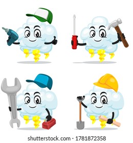 vector illustration of thunder cloud mascot or character collection set with service or repair theme