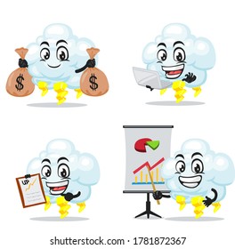vector illustration of thunder cloud mascot or character collection set with business theme