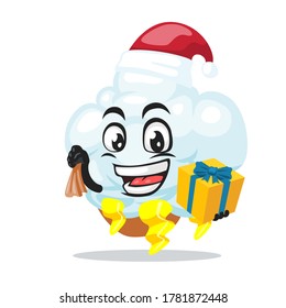 vector illustration of thunder cloud mascot or character wearing santa hat