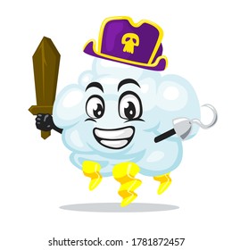 vector illustration of thunder cloud mascot or character wearing pirates costume and holding wooden sword