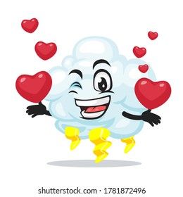 vector illustration of thunder cloud mascot or character bring love symbols