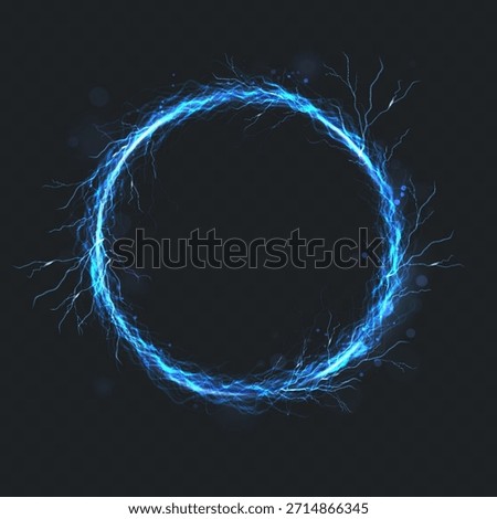 Vector illustration. Thunder and lightning glow halo circle on dark background.