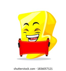 vector illustration of thunder mascot or character holding blank red scroll