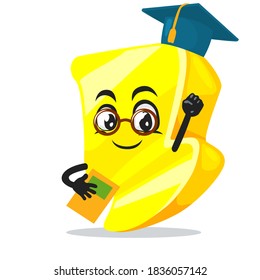 vector illustration of thunder mascot or character graduation hat and holding book