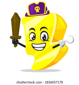 vector illustration of thunder mascot or character wearing pirates costume and holding wooden sword