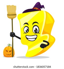 vector illustration of thunder mascot or character wearing witch costume and holding broom