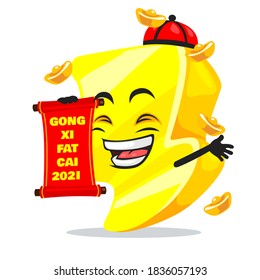 ilustración vectorial de la mascota del trueno o del personaje con desplazamiento rojo y dice feliz año nuevo chino 2021