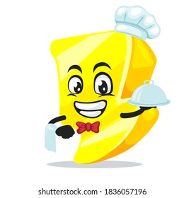vector illustration of thunder mascot or character wearing chef hat and serve food