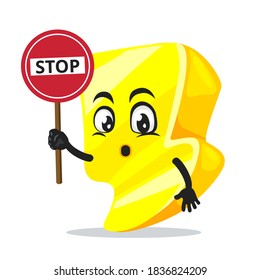 vector illustration of thunder mascot or character holding sign says stop