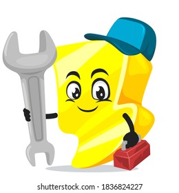 vector illustration of thunder mascot or character wearing service costume and holding wrench