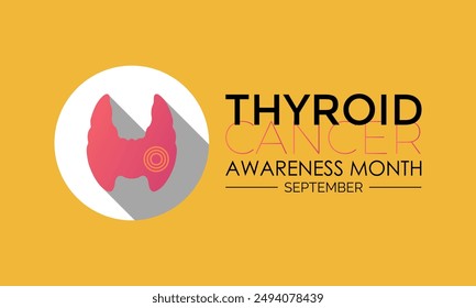 Vector illustration of Thyroid cancer awareness month is September. Promoting Thyroid Health and Wellness awareness Calligraphy Realistic Teal Ribbon. Banner poster design.