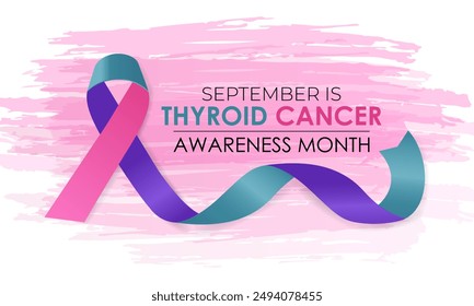 Vector illustration of Thyroid cancer awareness month is September. Promoting Thyroid Health and Wellness awareness Calligraphy Realistic Teal Ribbon. Banner poster design.