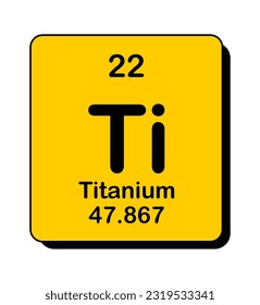 Vector illustration of Ti in orange square frame and shadow, Titanium element icon on white background.