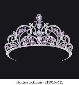 Vektorgrafik eines Tiara-Ornaments, mit einer Brautmittelheizung aus Edelsteinen