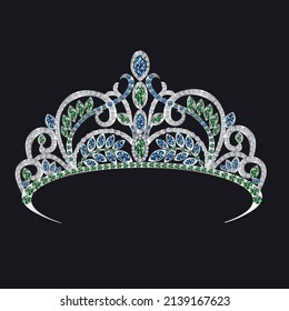 Vector illustration of a tiara ornament, with precious stones bridal headdress