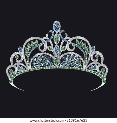 Vector illustration of a tiara ornament, with precious stones bridal headdress