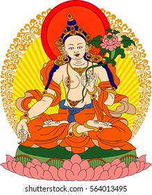 Vector illustration of the Tibetan Buddha with lotus