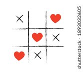 vector illustration of tic tac toe game with hearts. valentine
