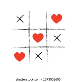 vector illustration of tic tac toe game with hearts. valentine's day background.