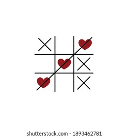 vector illustration of tic tac toe game with hearts. valentine's day background.