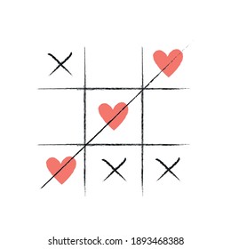 vector illustration of tic tac toe game with hearts. valentine's day background.