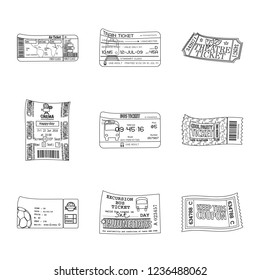 Vector illustration of ticket and admission icon. Collection of ticket and event vector icon for stock.