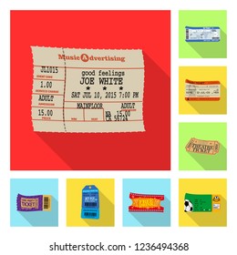 Vector illustration of ticket and admission icon. Collection of ticket and event stock vector illustration.