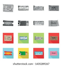 Vector illustration of ticket and admission icon. Collection of ticket and event stock vector illustration.