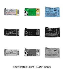 Vector illustration of ticket and admission logo. Collection of ticket and event stock symbol for web.